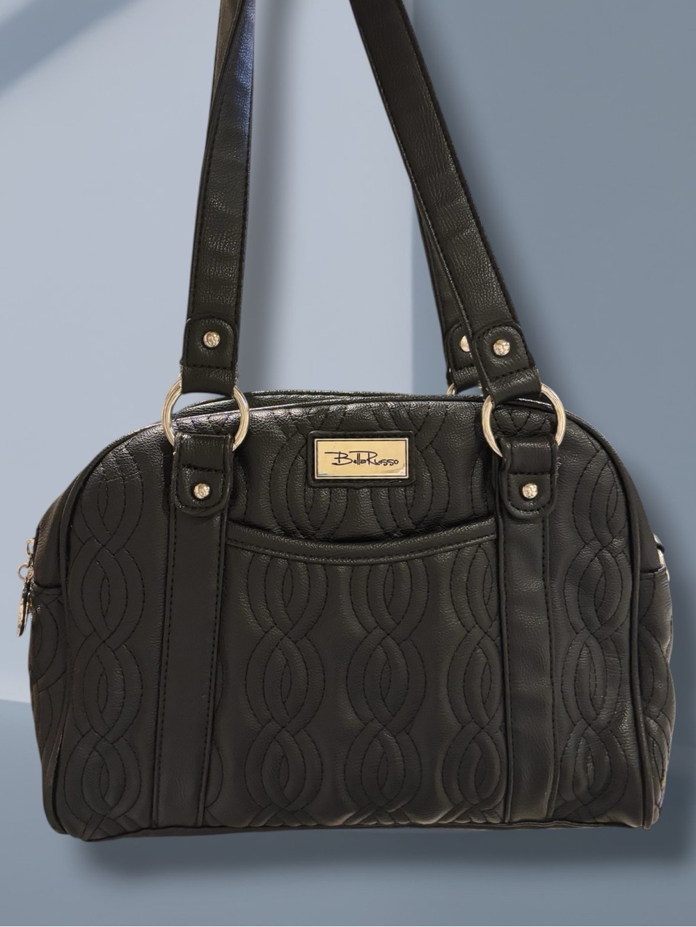 Bella Russo Black Quilted Shoulder Bag Medium Size Heart Charms
